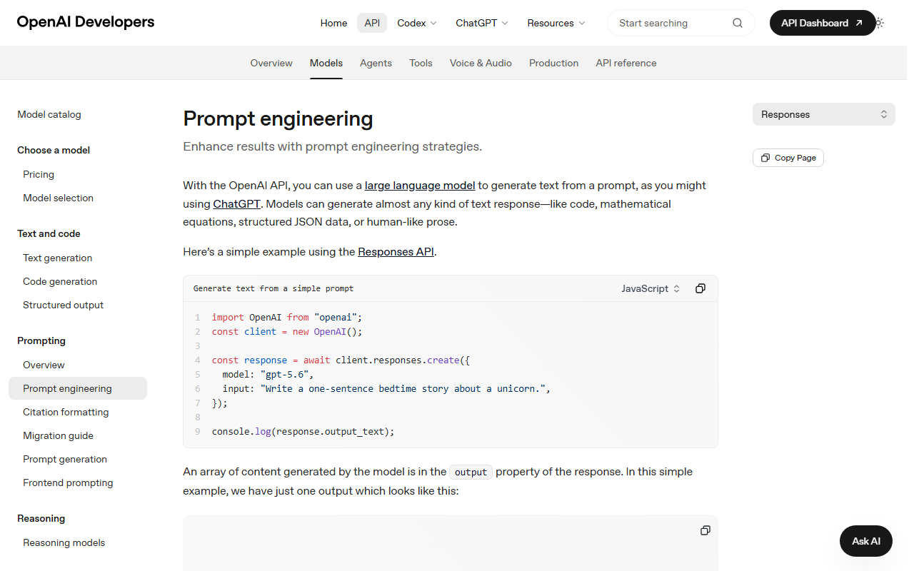 OpenAI Prompt Engineering 官网截图